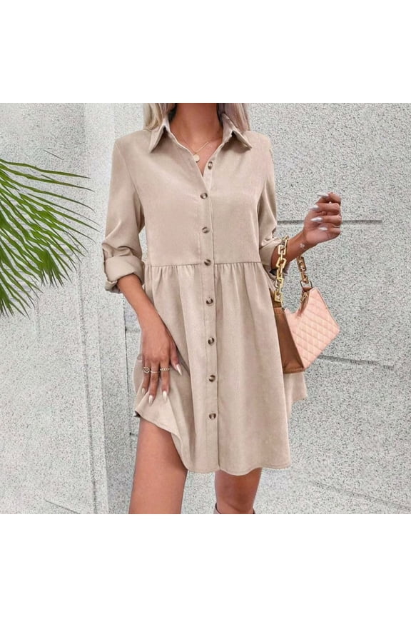 Party Dresses for Women Polo Button Down Mini Casual Dresses Dresses Collared Yellow Long Sleeve Slip Dress,M