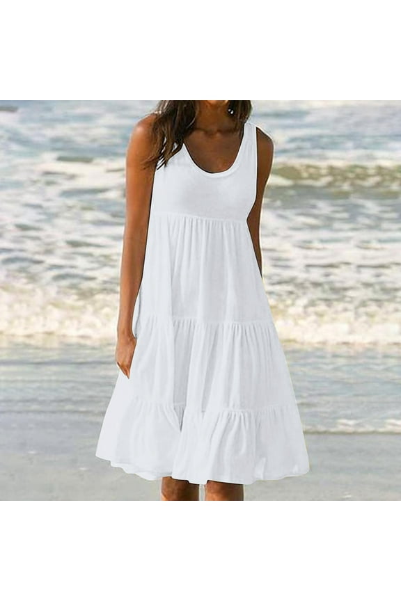 Party Dresses for Women Tank Plus Size Beach Dresses Skirt Sleeveless White Crew Neck Winter Skirts for Women,XXXL