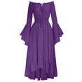 thumbnail image 1 of Blmnix Peplum Dress for Women Vintage Dress Off The Shoulder A Line Dresses Under Dress Long Sleeve Purple Tea-Length Boat Neck Womens Summer Dresses Casual,S, 1 of 5