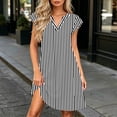 thumbnail image 1 of Blmnix Peplum Dress for Women Shift with Pockets Striped Dress Under Dresses Short Sleeve Black V-Neck Mini Adaptable Women's Summer Dresses L, 1 of 6