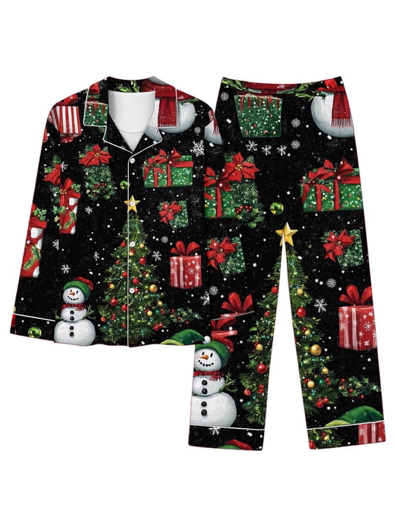 Petite Pajamas Sleepwear for Women Button Up Sleepwear Sets Christmas Pajamas Pjs Sets Collared Long Sleeve Full Soft Pajama Set for Women,L