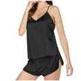 thumbnail image 1 of Blmnix Petite Pajamas Women Pajama Sets Sexy Pajama Sleepwear Sets Pants Black V-Neck Short Sleeveless Womens Pajamas Set,S, 1 of 5