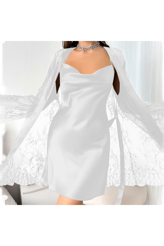 Petite Pajamas Women Pajama Sets Silk Pajamas Chemises Pants Long Sleeve Cowl Neck White Womens Valentines Pajamas,L