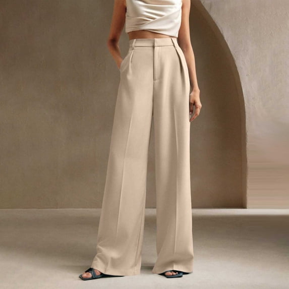 Blmnix Petite Wide Leg Dress Pants for Women Dress Pants Palazzo Sweatpants Flare-Leg Long Trousers for Women,S