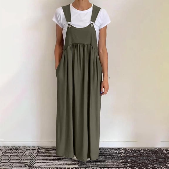 Blmnix Pinafore Holiday Dresses for Women 2026 Plus Size Tea-Length Pleated Dresses Sleeveless Square Neckline Green Empire Waist Dress for Women,L