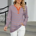 thumbnail image 1 of Blmnix Pink Boho Tops V-Neck Striped Graphic Tees Long Sleeve Tunic Tops, 1 of 7