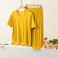 thumbnail image 1 of Blmnix Pjs Sets for Women Modal Pajamas Bamboo Pajamas Sleepwear Sets Tops Yellow Crew Neck Short Sleeve Wide-Leg 7/8th Soft Pajama Set for Women,XL, 1 of 5