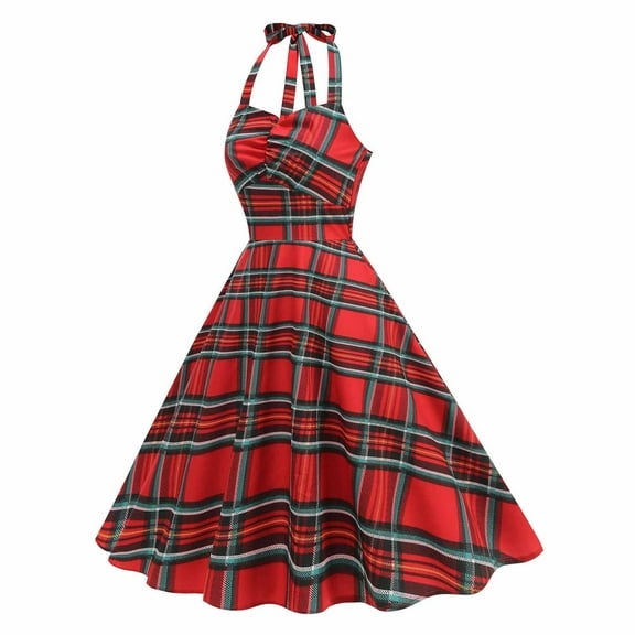 Blmnix Plaid Sparkly Dresses for Women Slip Dress Vintage Under Dresses Halter Sleeveless Red Party Dress,XXL
