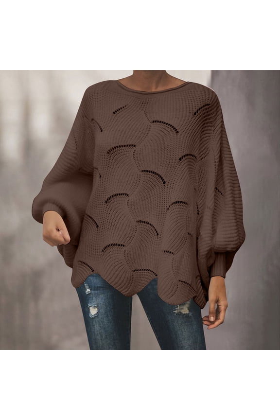 Plain Sweaters Women Coffee Chunky Boat Neck Pullover Womens Blouses for Work Travel Long Sleeve Tops