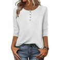 thumbnail image 1 of Blmnix Plain Womens Blouses Dressy Casual White Womens 3/4 Sleeve Travel Outfits for Women Crew Neck Tops, 1 of 7