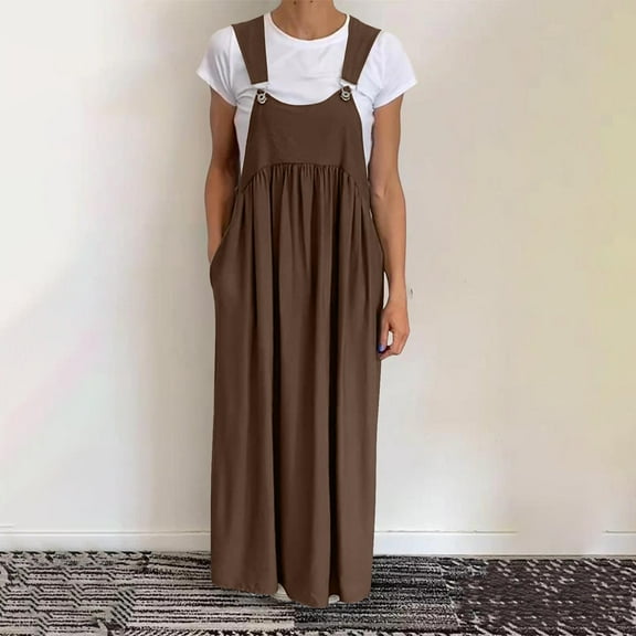 Blmnix Pleated Holiday Dresses for Women 2026 Tea-Length Plus Size Pinafore Petticoat Brown Sleeveless Square Neckline Skirts for Women,S