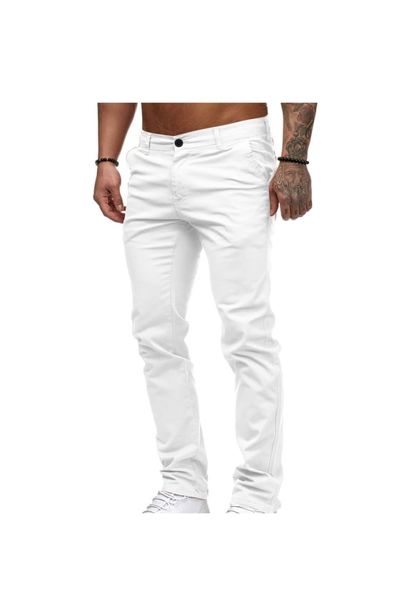 Pleated Men's Pants Business Casual Pants Relaxed Fit Work Pants Jean Long White Low Rise Slim-Leg Men's Casual Pants,XXL