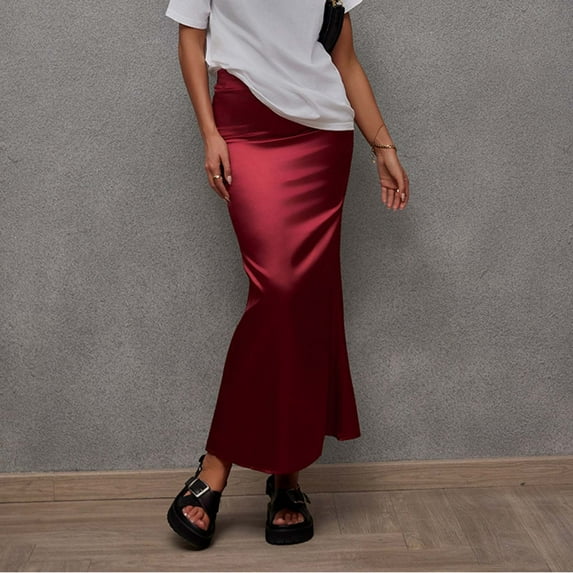 Blmnix Pleated Skirts Women Skirt Leather Pencil Petticoat Mini Red Women Skirts,M