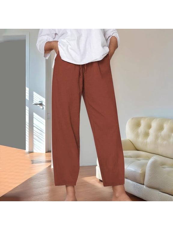 Pleated Women Pants Plus Size Cotton Pants Pants Straight-Leg High Cropped Brown Womens Trousers,XXXXL