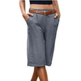 thumbnail image 1 of Blmnix Pleated Women Shorts Linen Shorts Bermuda Shorts Short Gray Belted High Oversized Womens Shorts Casual,S, 1 of 6