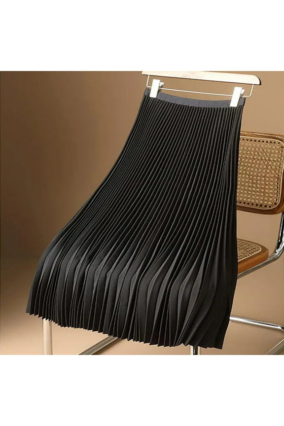 Blmnix Plus Size Fall Womens Skirts Black Polyester Solid Curvy Long Pleated Womans Skirts Holiday