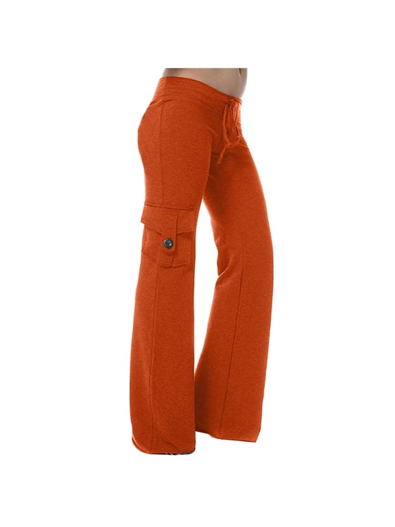 Plus Size High Waisted Pants for Women Cargo Pants Palazzo Jeans Orange Flare-Leg Long Mid Wide Leg Trousers Women,XXL
