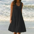 thumbnail image 1 of Blmnix Plus Size Holiday Dresses for Women Tank Cocktail-Length Beach Dress Sleeveless Black Crew Neck Summer Dress,L, 1 of 9