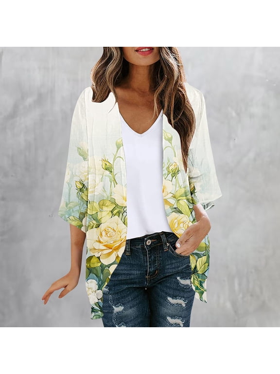 Plus Size Jacket for Women Convertible High-Low Adaptable Lightweight Cardigans Coat Mid-Length 3/4 Sleeve Jackets for Women Trendy