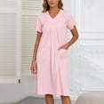 thumbnail image 1 of Blmnix Plus Size Nightgowns for Women Cotton Loungewear Short Sleeve V-Neck Pink Casual Sleep Dress, 1 of 5