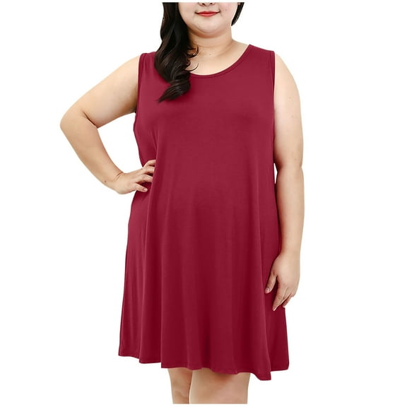 Blmnix Plus Size Sexy Dresses for Women Casual Tank Nightgown Red Sleeveless Crew Neck Womens Dress,XXXXL