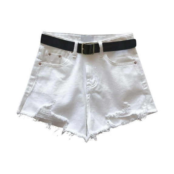Blmnix Plus Size Shorts Women Cut-off Jean Shorts Shorts White High Cotton Shorts for Woman,XXL
