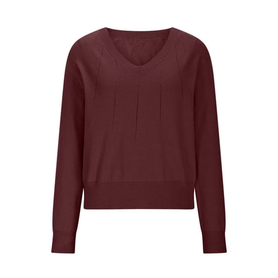 Blmnix Plus Size Sweater Red Wool V-Neck Plus Size Sweater Long Sleeve Clothes
