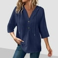 thumbnail image 1 of Blmnix Plus Size Tshirts Waffle Knit Blue Pullover Business Casual Tops for Women Hooded 3/4 Sleeve Blouses, 1 of 7