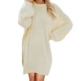 thumbnail image 1 of Blmnix Plus Size Valentine Party Dresses for Women Velvet Mini Sweater Dresses Long Sleeve Crew Neck Beige Spring Skirts for Women,XL, 1 of 4