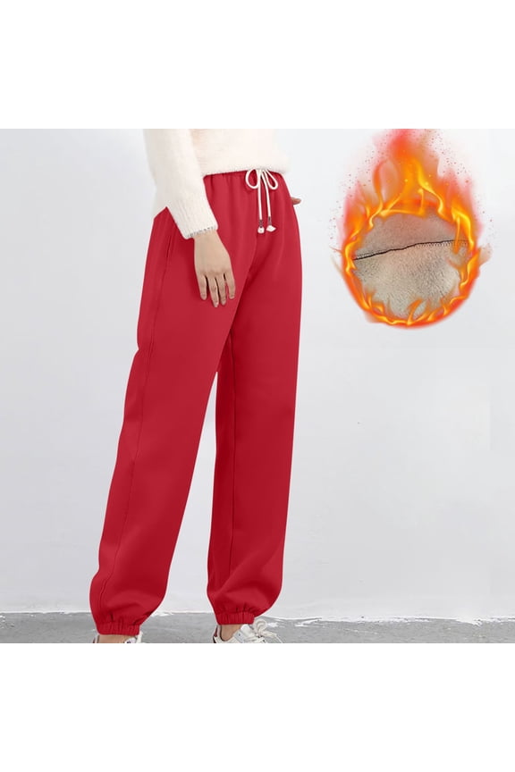 Plus Size Women's Pants Fleece Lined Pants Pleated Bottoms Red Mid Full Taper Pull On Pants for Women,L