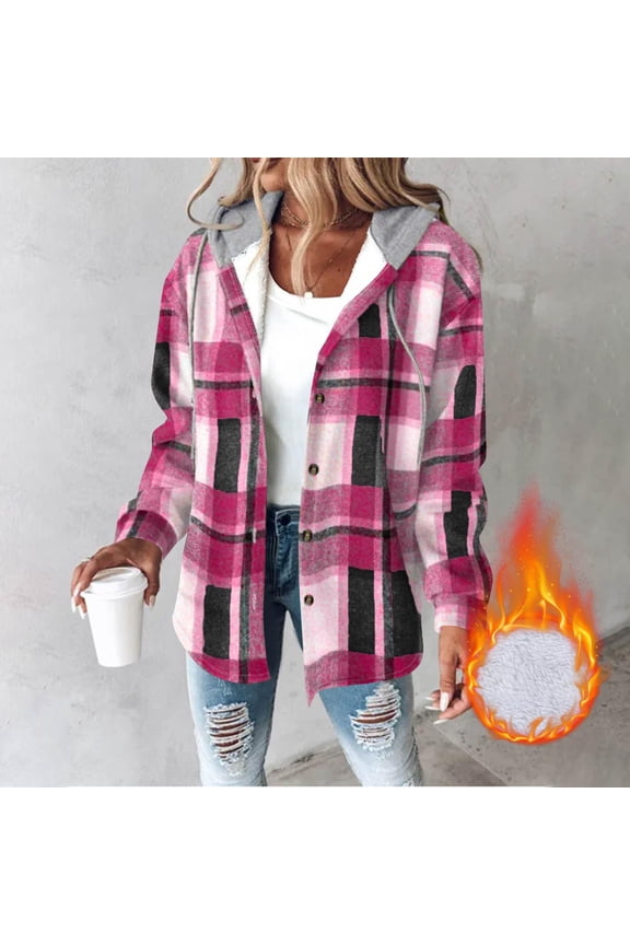 Plus Women's Coats Western Plaid Duster Bomber Hot Pink Blouses for Work Short Long Sleeve Tops
