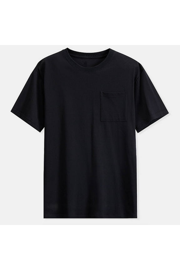 Pocket Tee T shirts for Men Cotton T Shirts Pullover Big And Tall T-Shirts Short Sleeve Crew Neck Black Polo T Shirts for Men,L
