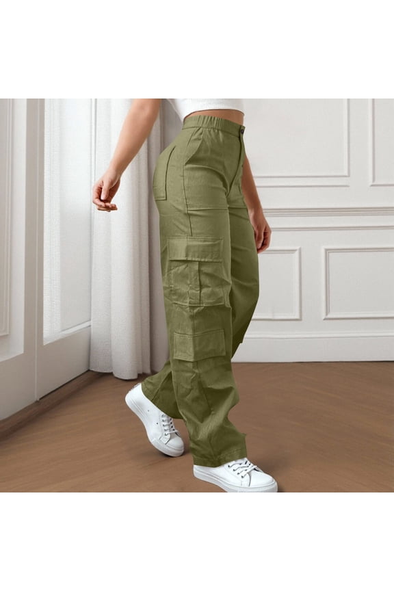 Pockets Cargo Pants for Women Wide-Leg Green Womens Athletic Pants Work Trousers