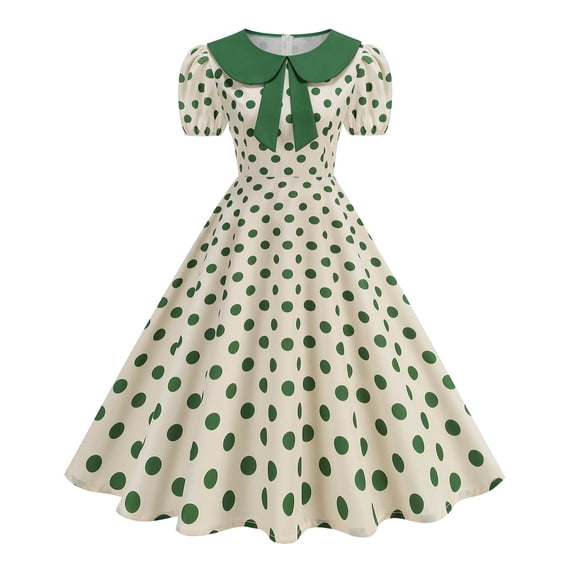 Blmnix Polka Dot Dress Dresses for Women 2026 Prom Dresses Fit & Flare Vintage Dress Petticoat Short Sleeve Green Cocktail-Length Collared Casual Dresses XXL