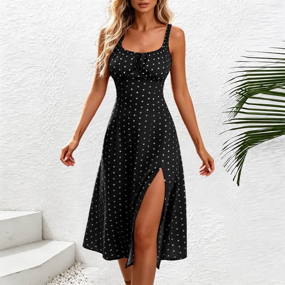 Blmnix Polka Dot Dress Women's Dresses Slip Dress Sexy Dresses A Line Dresses Dresses Square Neckline Cocktail-Length Sleeveless Black Summer Dresses Casual S