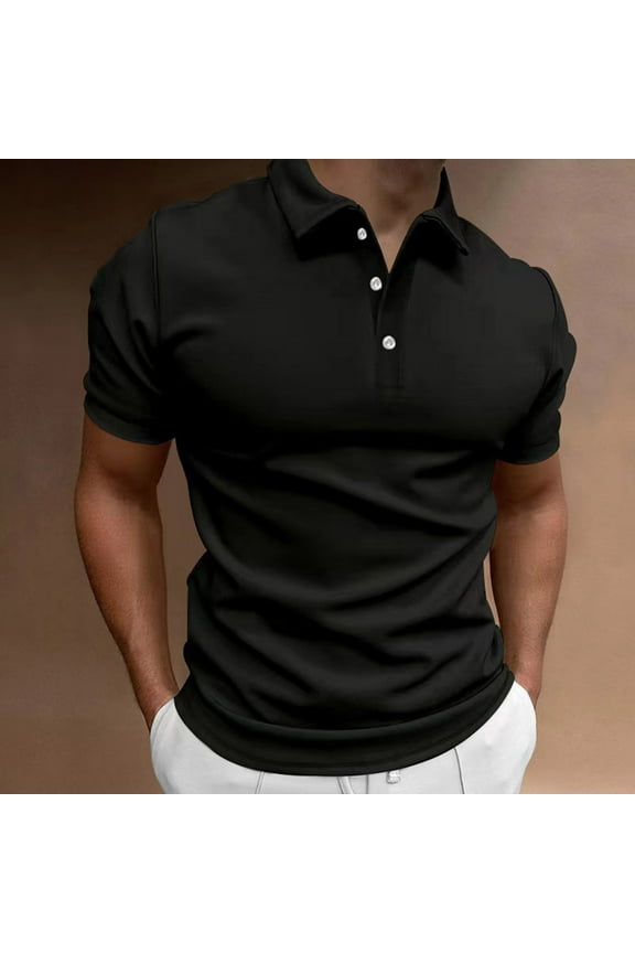 Polo Shirts Shirt for Men Golf Shirts Muscle Tshirts Black Short Sleeve Collared Mens Shirts Casual,L