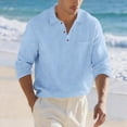 thumbnail image 1 of Blmnix Polo Shirts Shirts for Men Linen Shirts Pullover Tshirt Collared Blue Long Sleeve T Shirts for Men Pack,XL, 1 of 6