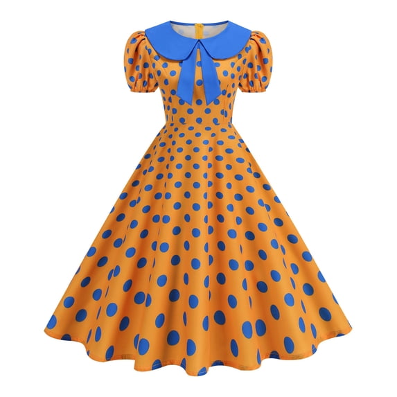 Blmnix Prom Dresses Ladies Dresses Fit & Flare Vintage Dress Polka Dot Dress Dresses Cocktail-Length Collared Yellow Short Sleeve Summer Dresses for Women 2026 S