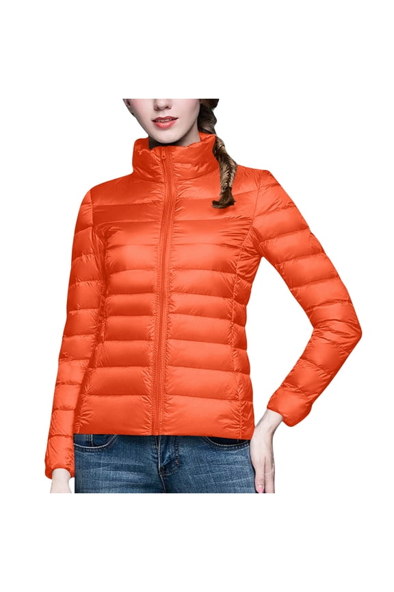 Puffer Coat Lightweight Plus Size Quilted Jacket Orange Womens Jackets