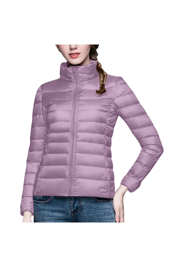 Puffer Jacket Zip Up Oversized Quilted Jacket Purple Womens Jackets