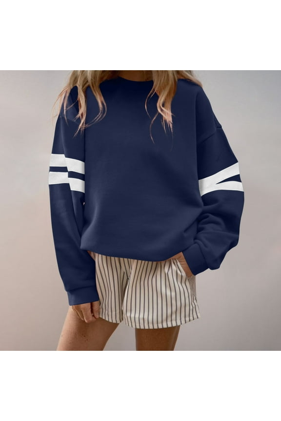 Pullover Hoodie Basic Tee Navy Athleisure Work Out Tops Gym for Women Long Sleeve Crew Neck Novelty Tops