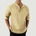 thumbnail image 1 of Blmnix Pullover Mens Shirts Beach Shirts Linen Shirts T-Shirt Yellow Elbow-Length Henley Shirts for Men Big And Tall,XXL, 1 of 7