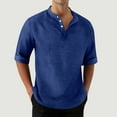 thumbnail image 1 of Blmnix Pullover Mens Shirts Beach Shirts Linen Shirts Undershirts Elbow-Length Henley Blue Polo T Shirts for Men,XXXL, 1 of 7