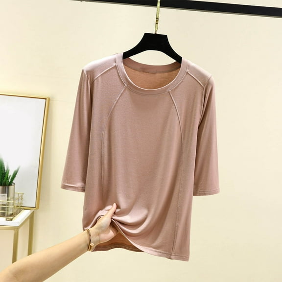 Blmnix Pullover Summer Tops for Women 2026 Quilted Cotton Linen T Shirts Crew Neck 3/4 Sleeve Yellow Birthday Shirt,L