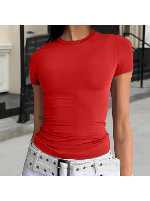 Pullover Tshirts for Women Compression Fitted Shirts Tshirts Red Short Sleeve Crew Neck Funny St Patricks Day Shirt,L
