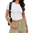 thumbnail image 1 of Blmnix Pullover Women Blouse Fitted Cotton Cropped Tshirt White Crew Neck Short Sleeve Shirts for Women Dressy Casual,S, 1 of 7