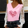 thumbnail image 1 of Blmnix Pullover Womens Blouses Dressy Valentine Lace T-shirt Long Sleeve Pink V-Neck Womens Shirts Dressy Casual, 1 of 6