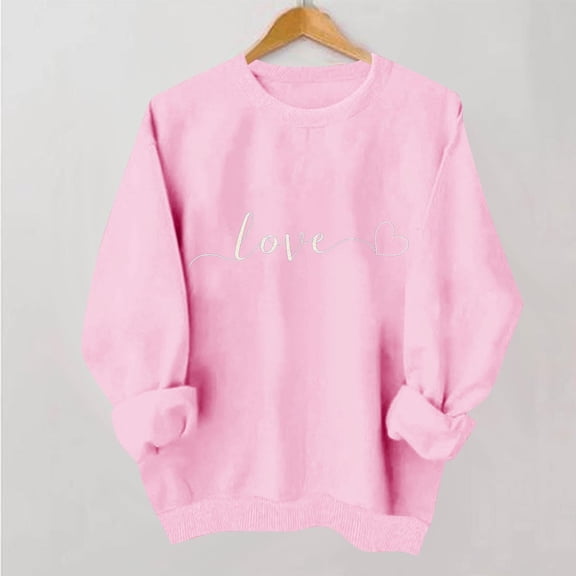 Blmnix Pullover Workout Shirts Valentine Love Print Shirt Long Sleeve Crew Neck Casual Tops for Women,S