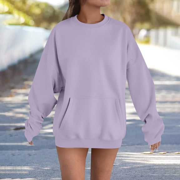 Blmnix Purple Fall Sweatshirt Plain Work Pullover Teacher Tops Streetwear Long Sleeve Crew Neck Tops