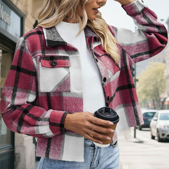 Blmnix Purple Jackets Bomber Cute Dressy Western Plaid Fall Going Out Tops for Women Crop Cropped Tops